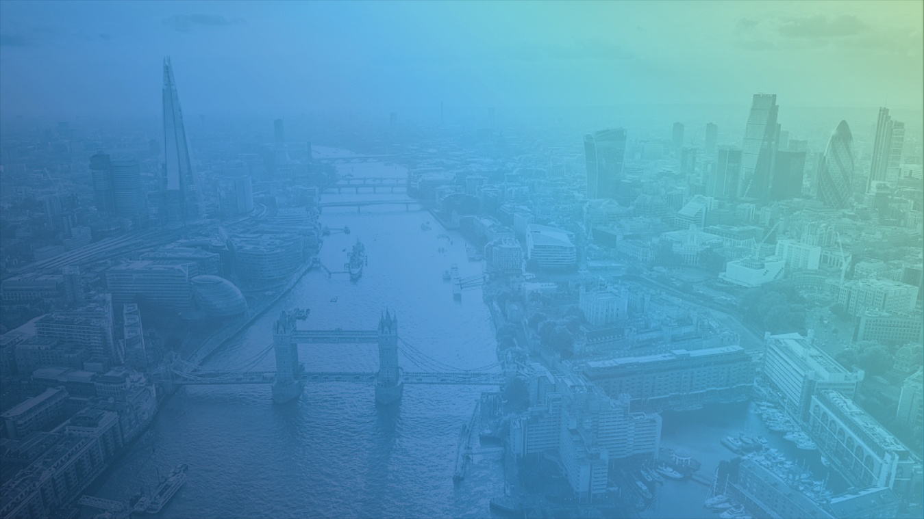 Aerial view of London's Tower Bridge and The Shard.