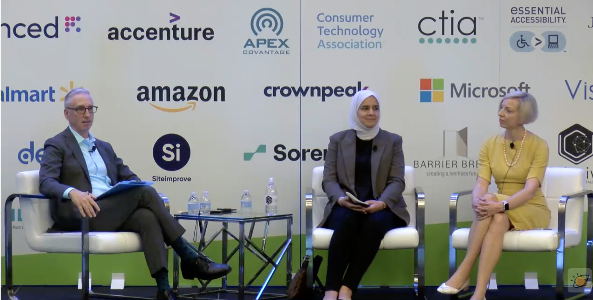 From left to right, James Thurston, Zainab AlMeraj and Yulia Sarviro sitting at their session during the MeEnabling Summit 2022